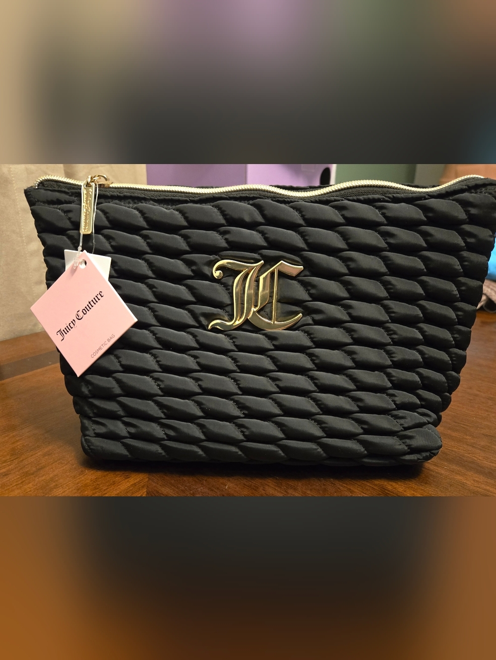 Juicy Couture Black Quilted Cosmetic Bag With Travel Bottle